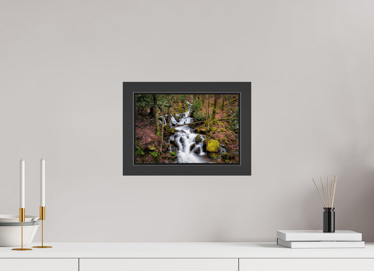 12 x 8″, Framed (Black) Waterfall in Smokey Mountain National Park