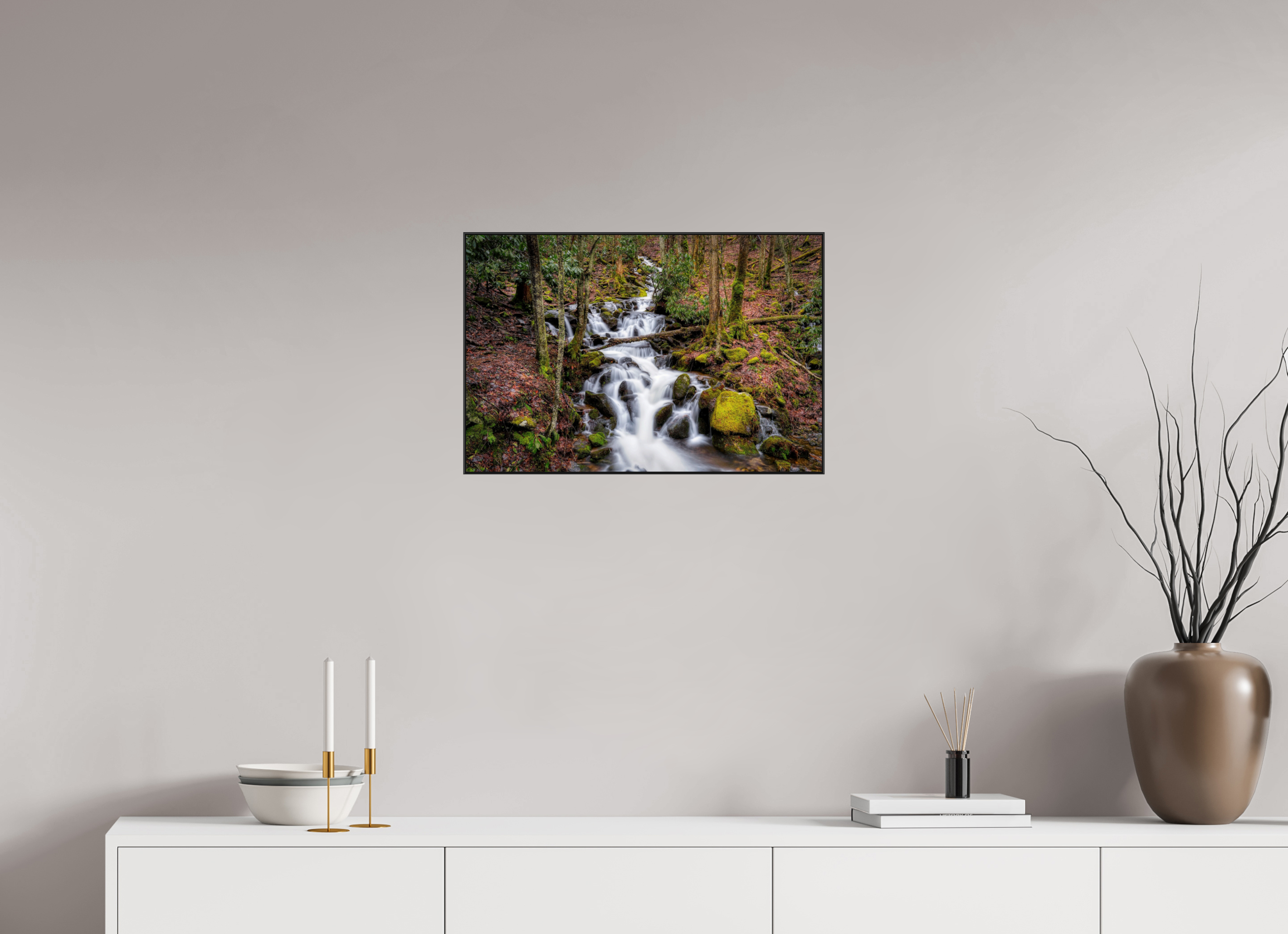 24 x 16″, Photo Print Aluminum (Black) Waterfall in Smokey Mountain National Park
