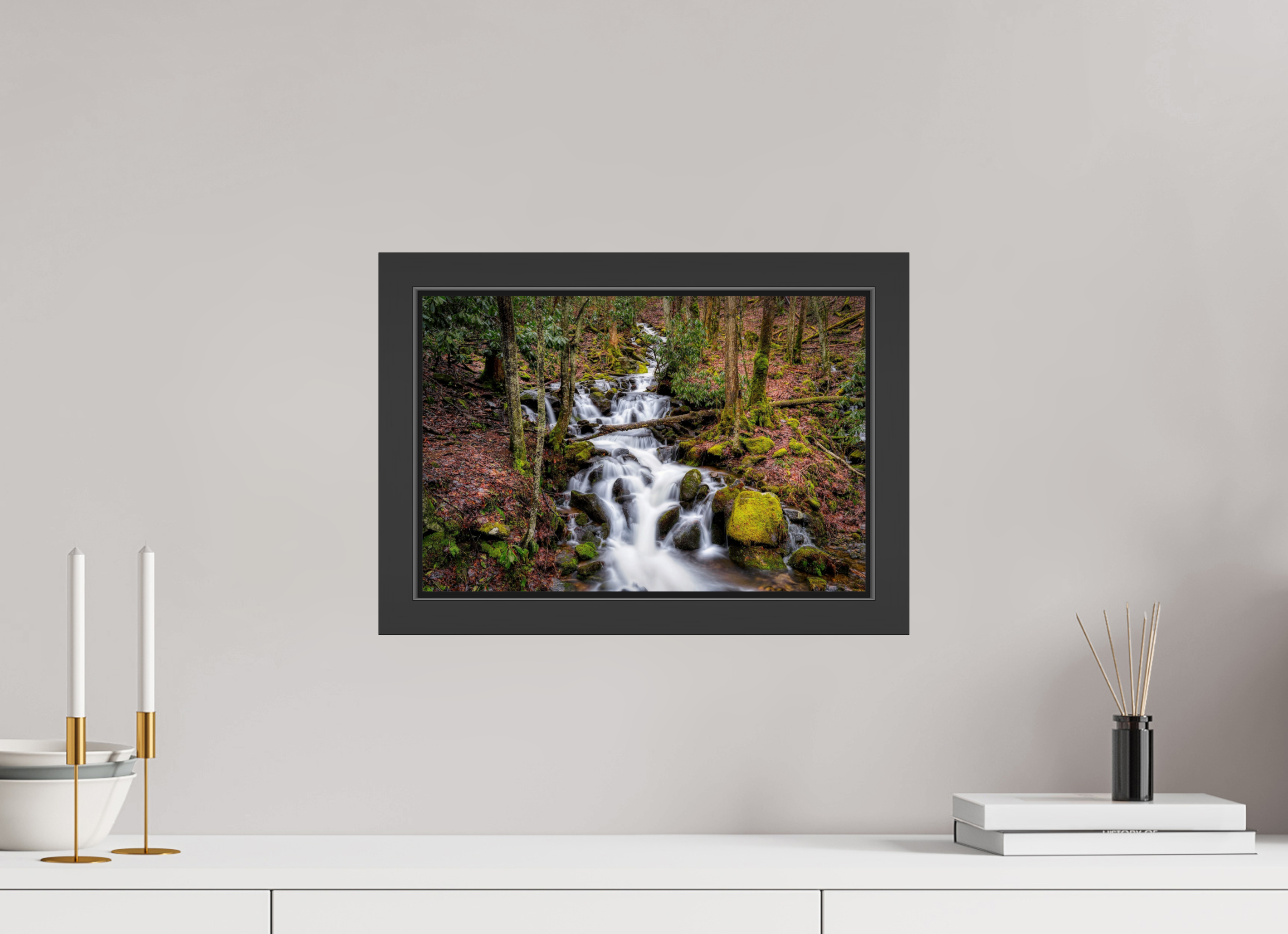 15 x 10″, Framed (Black) Waterfall in Smokey Mountain National Park