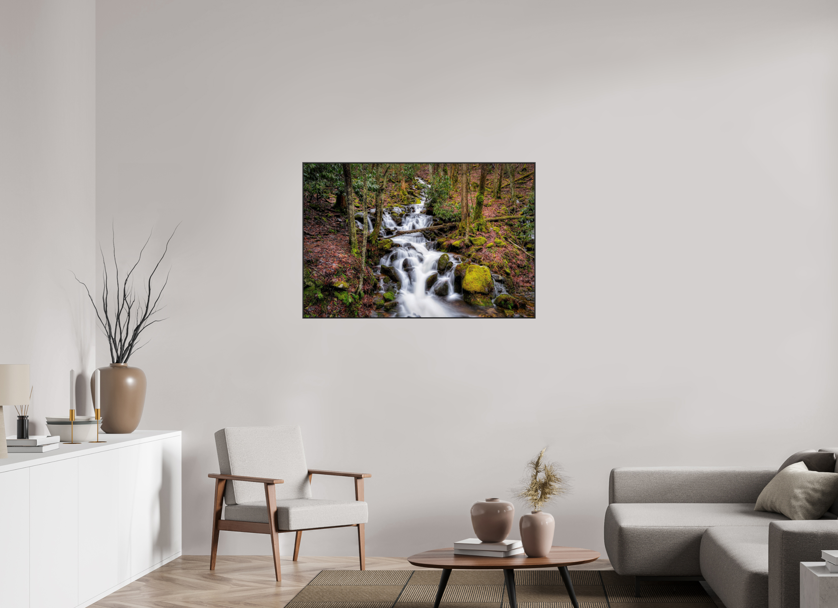 45 x 30″, Famed Aluminum (Black) Waterfall in Smokey Mountain National Park