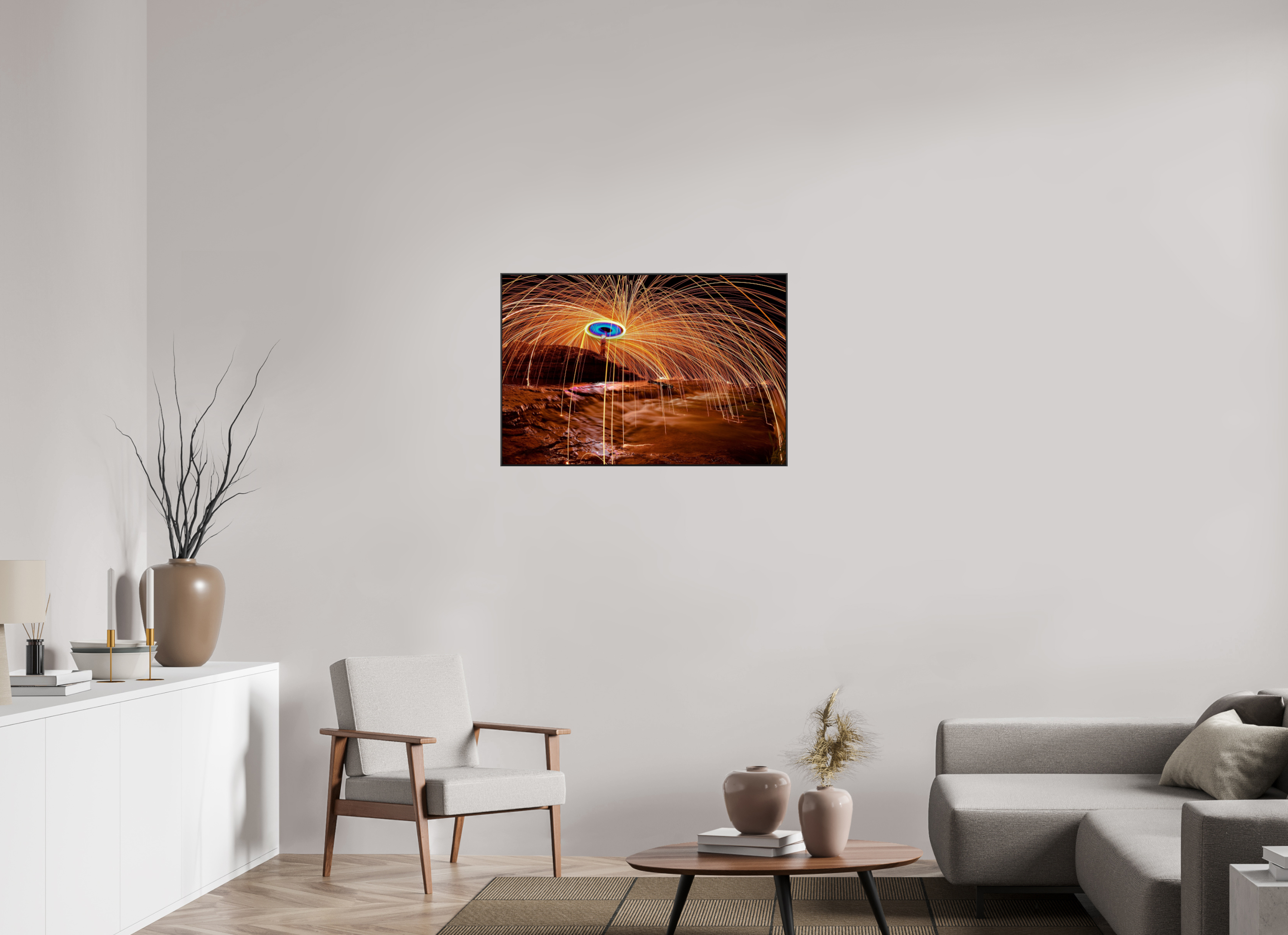 36 x 24″, Famed Aluminum (Black) Steel Wool over Waterfall