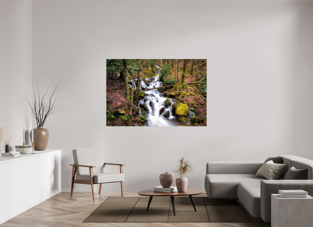 66 x 44″, Glossy Canvas Waterfall in Smokey Mountain National Park