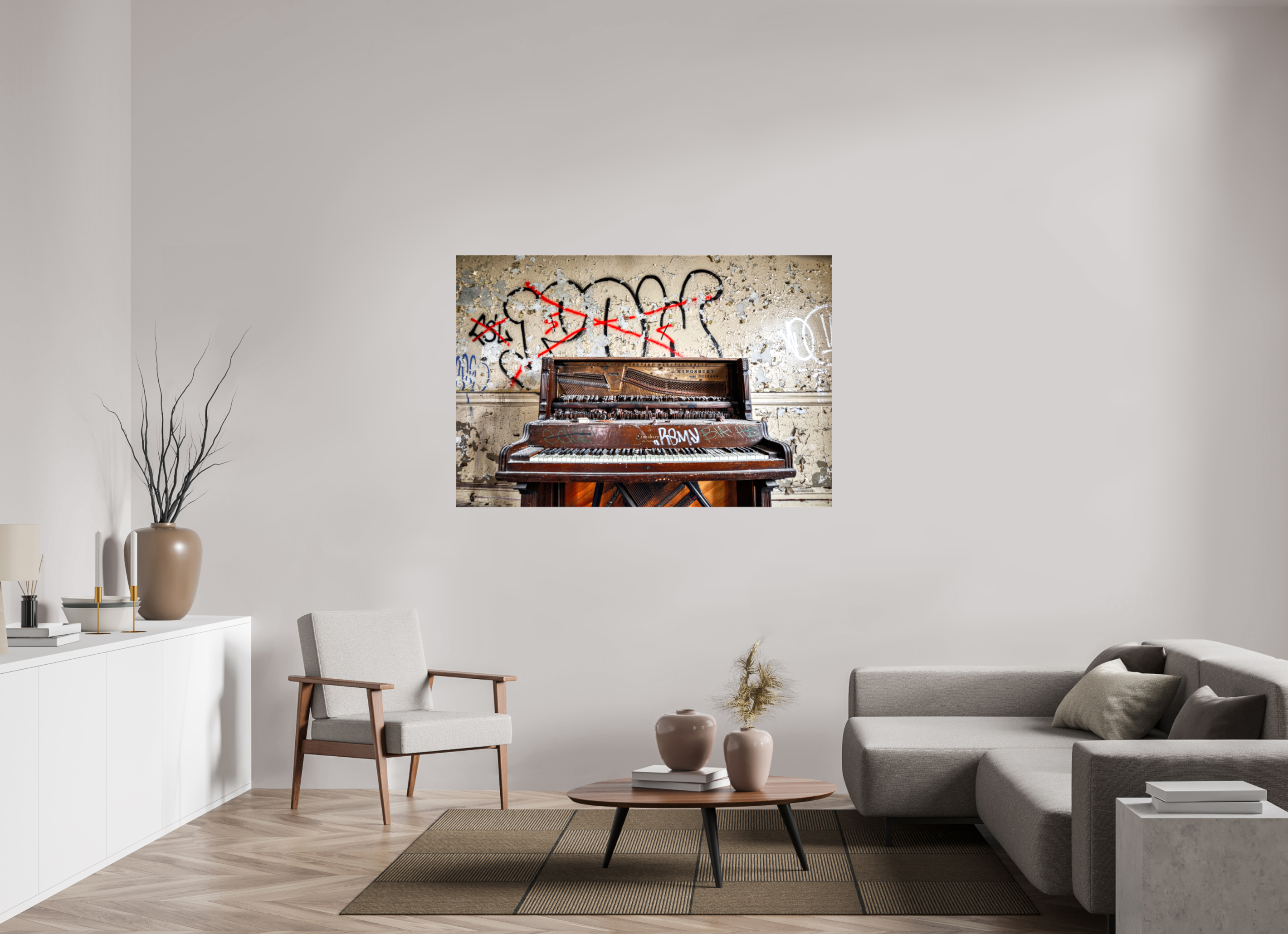60 x 40″, Glossy Canvas Abandoned Piano