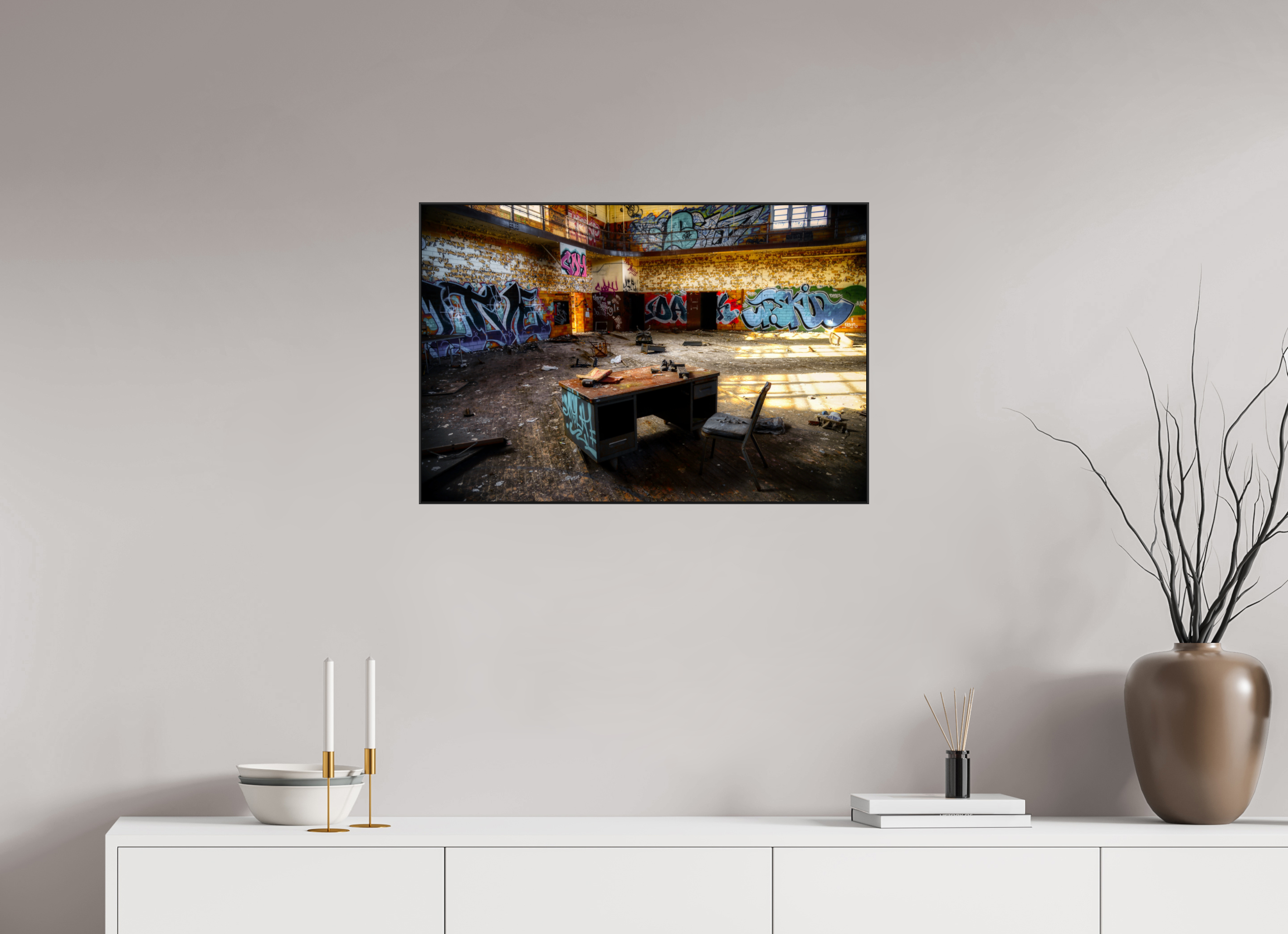 30 x 20″, Photo Print Aluminum (Black) Gym at Abandoned High School