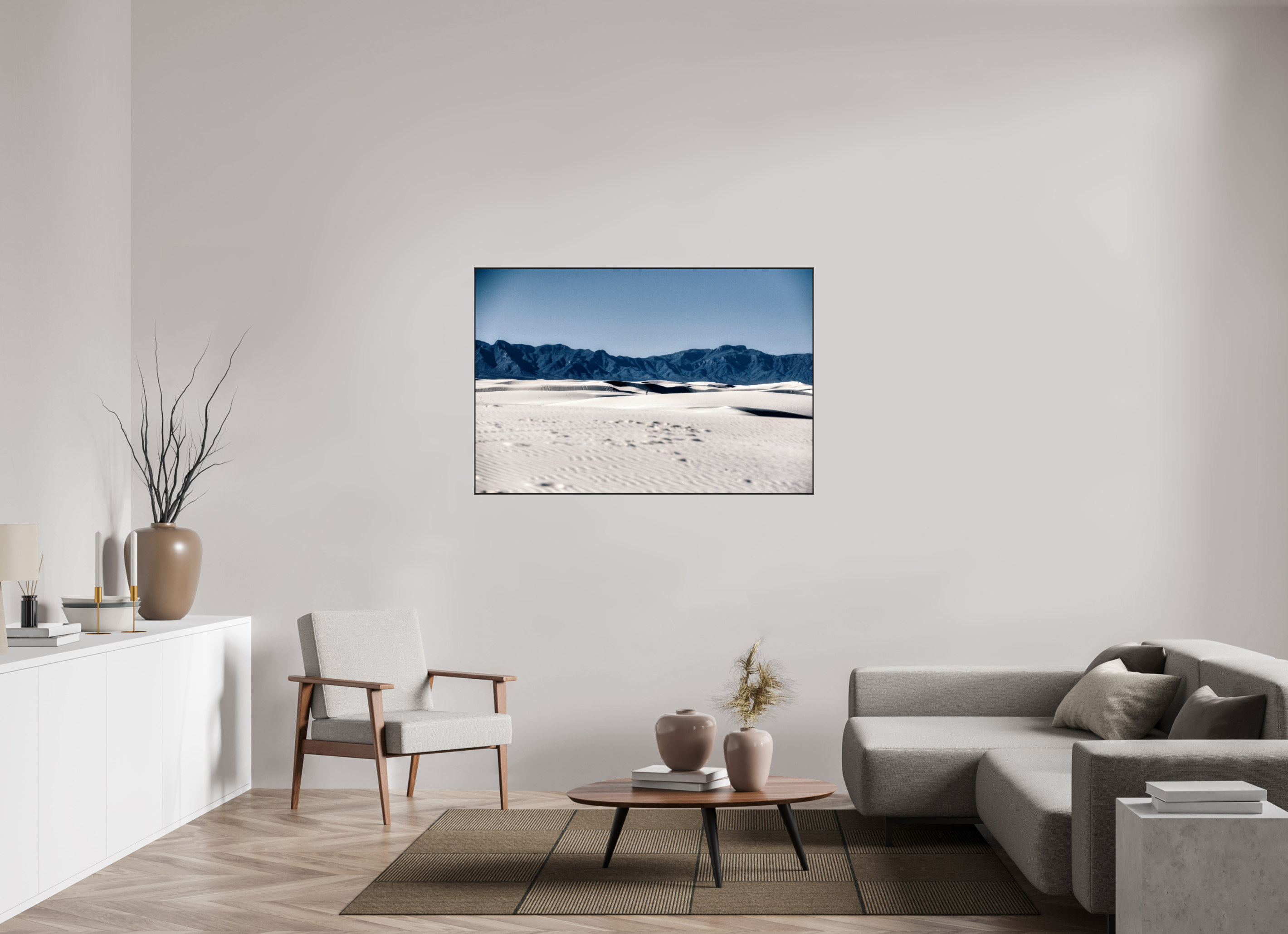 54 x 36″, Famed Aluminum (Black) Wandering White Sands