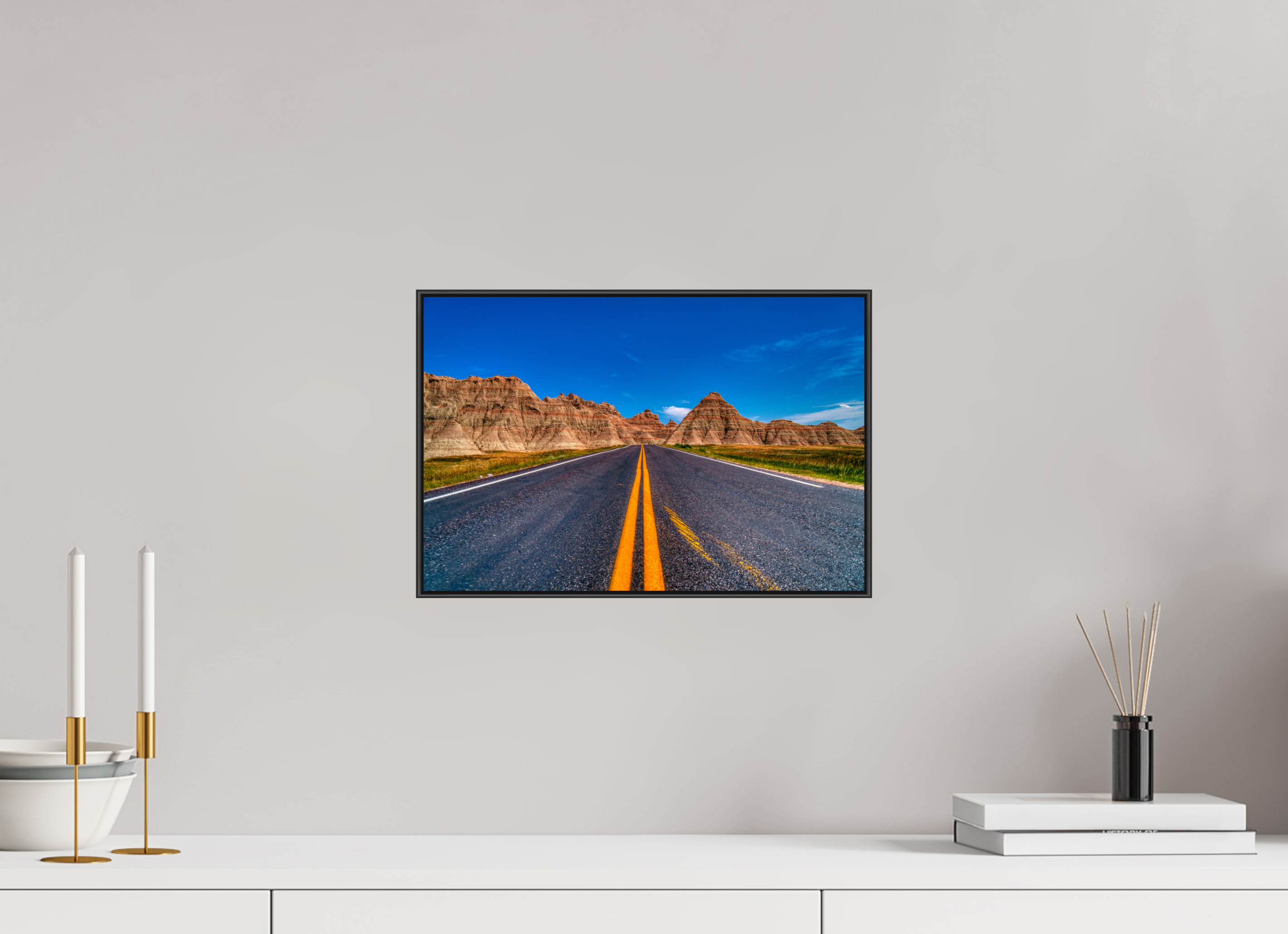 15 x 10″, Famed Aluminum (Black) A Drive Through Badlands