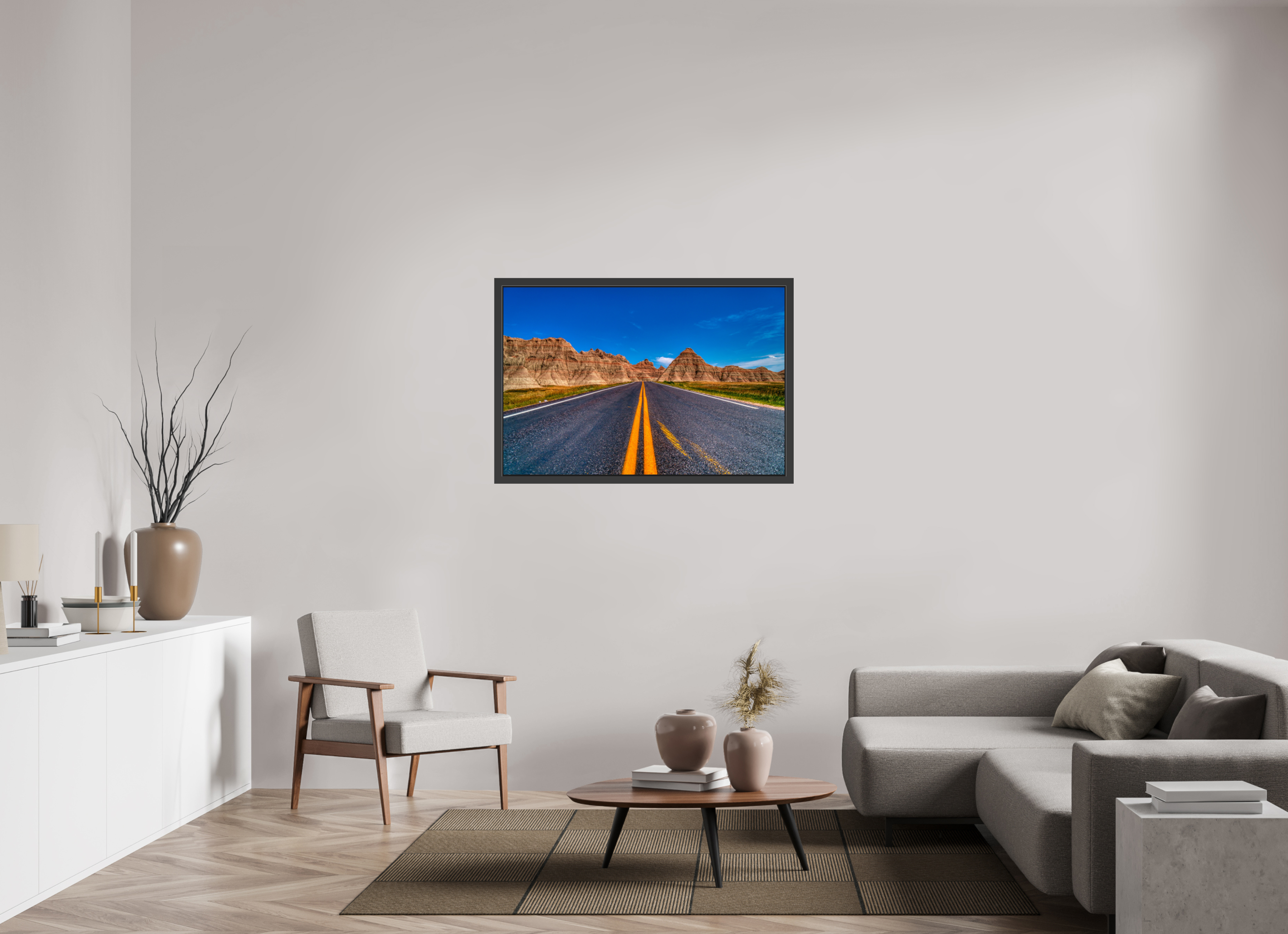 45 x 30″, Framed (Black) A Drive Through Badlands