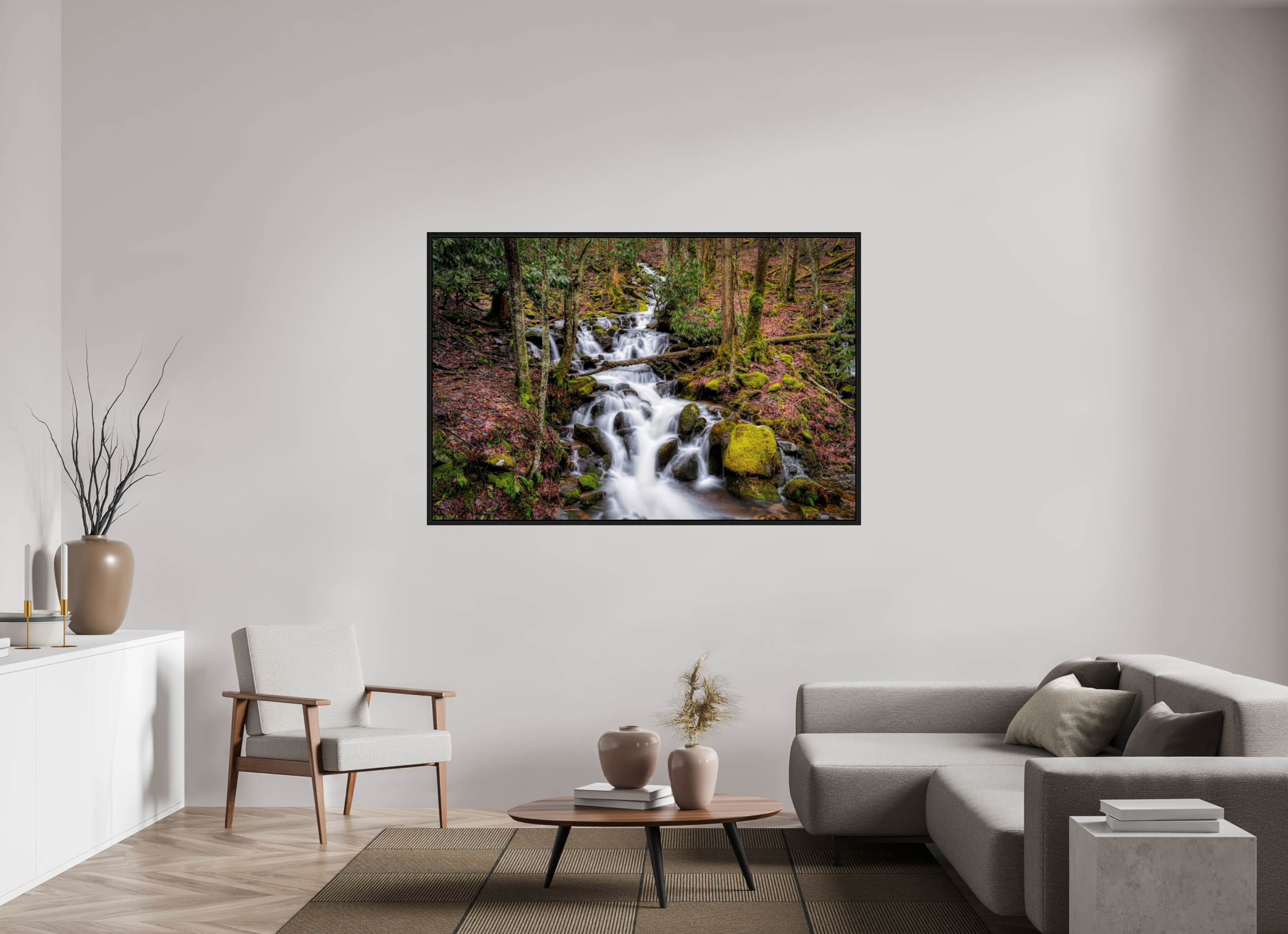 66 x 44″, Floater Frame Waterfall in Smokey Mountain National Park