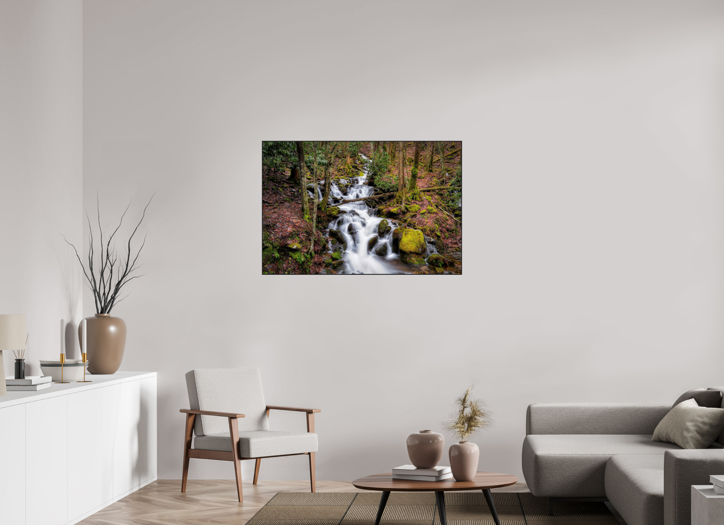 45 x 30″, Photo Print Aluminum (Black) Waterfall in Smokey Mountain National Park