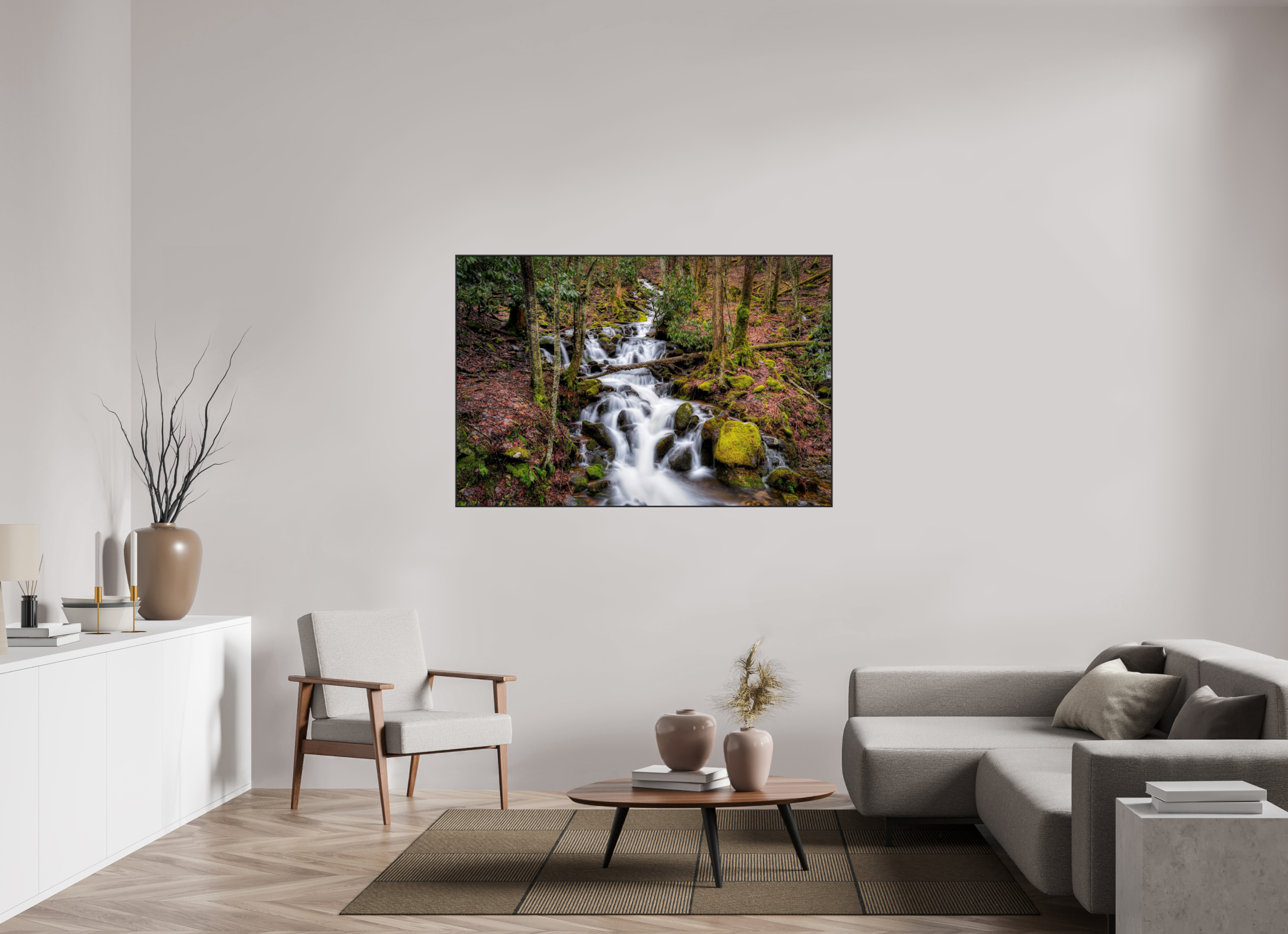 60 x 40″, Famed Aluminum (Black) Waterfall in Smokey Mountain National Park