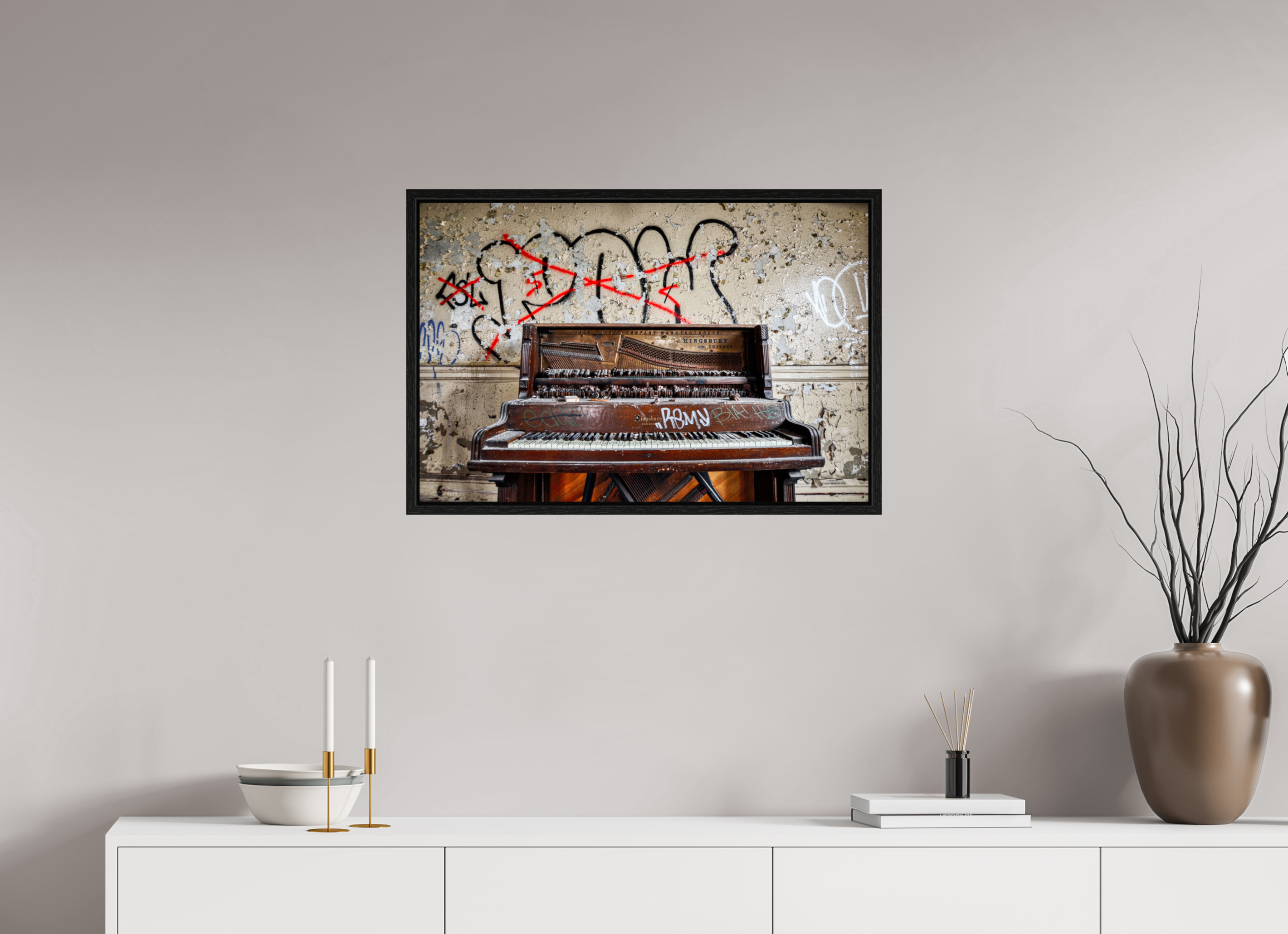 30 x 20″, Floater Frame Abandoned Piano