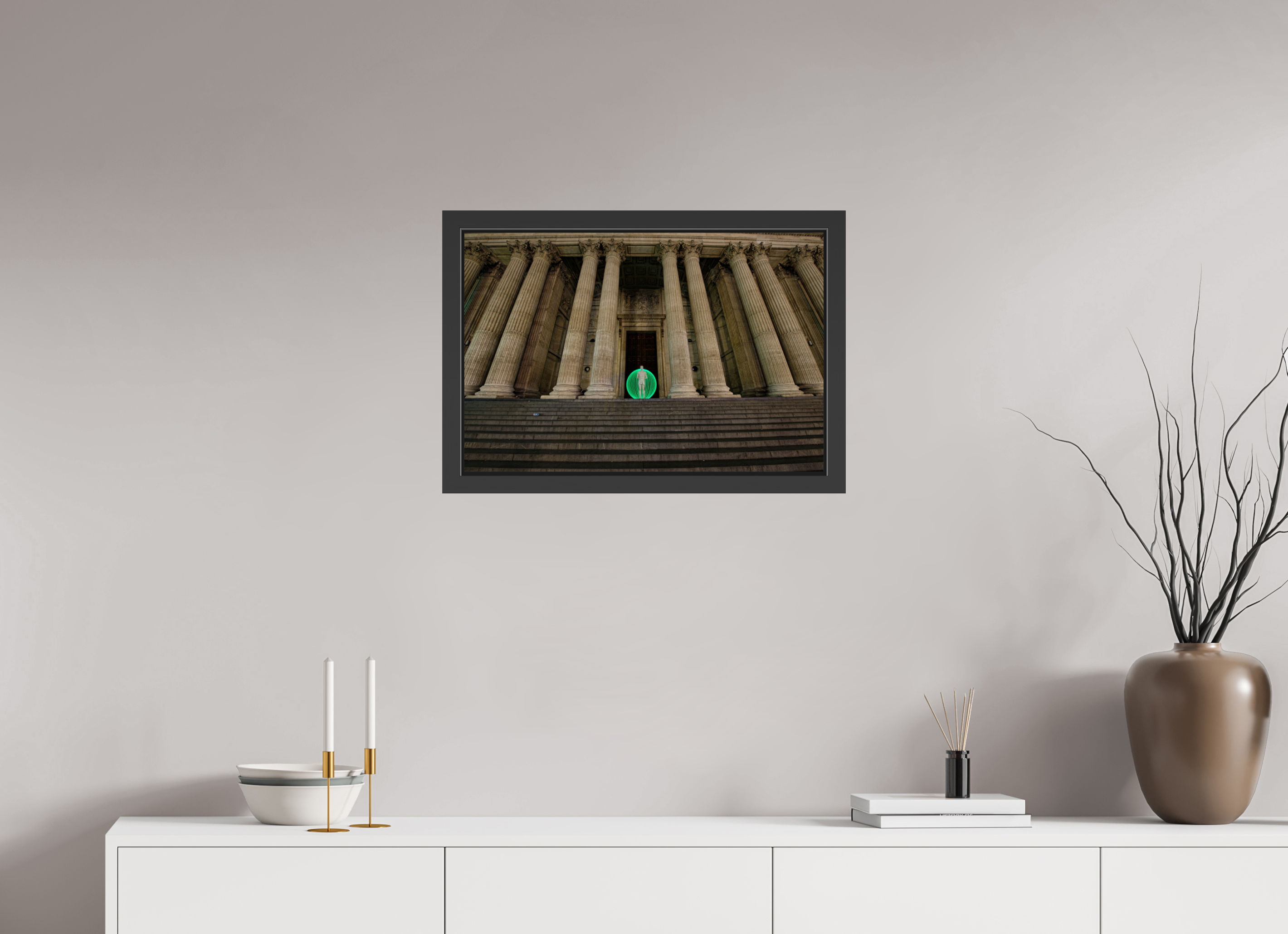 24 x 16″, Framed (Black) Green Orb in London