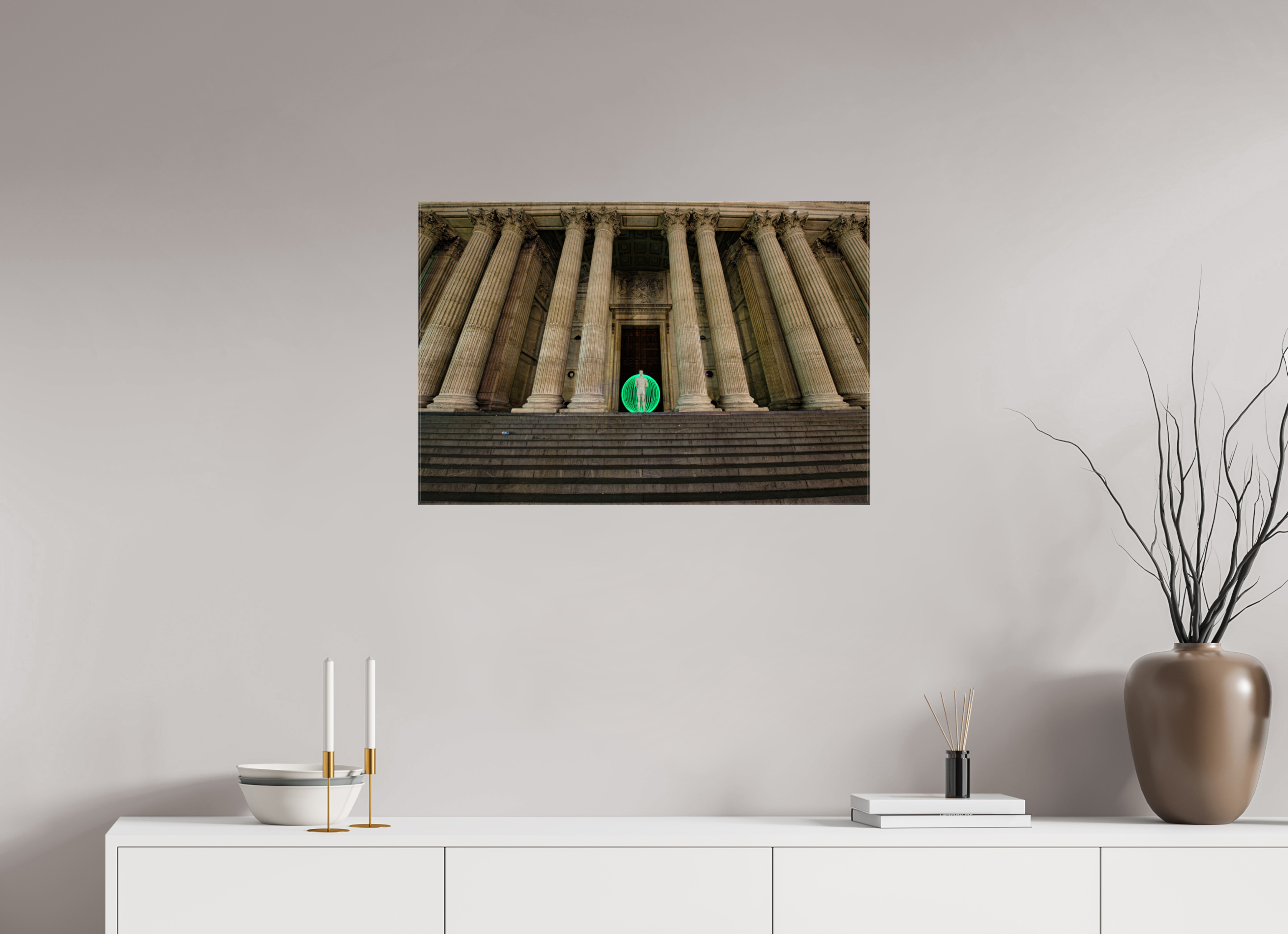 30 x 20″, Glossy Canvas Green Orb in London