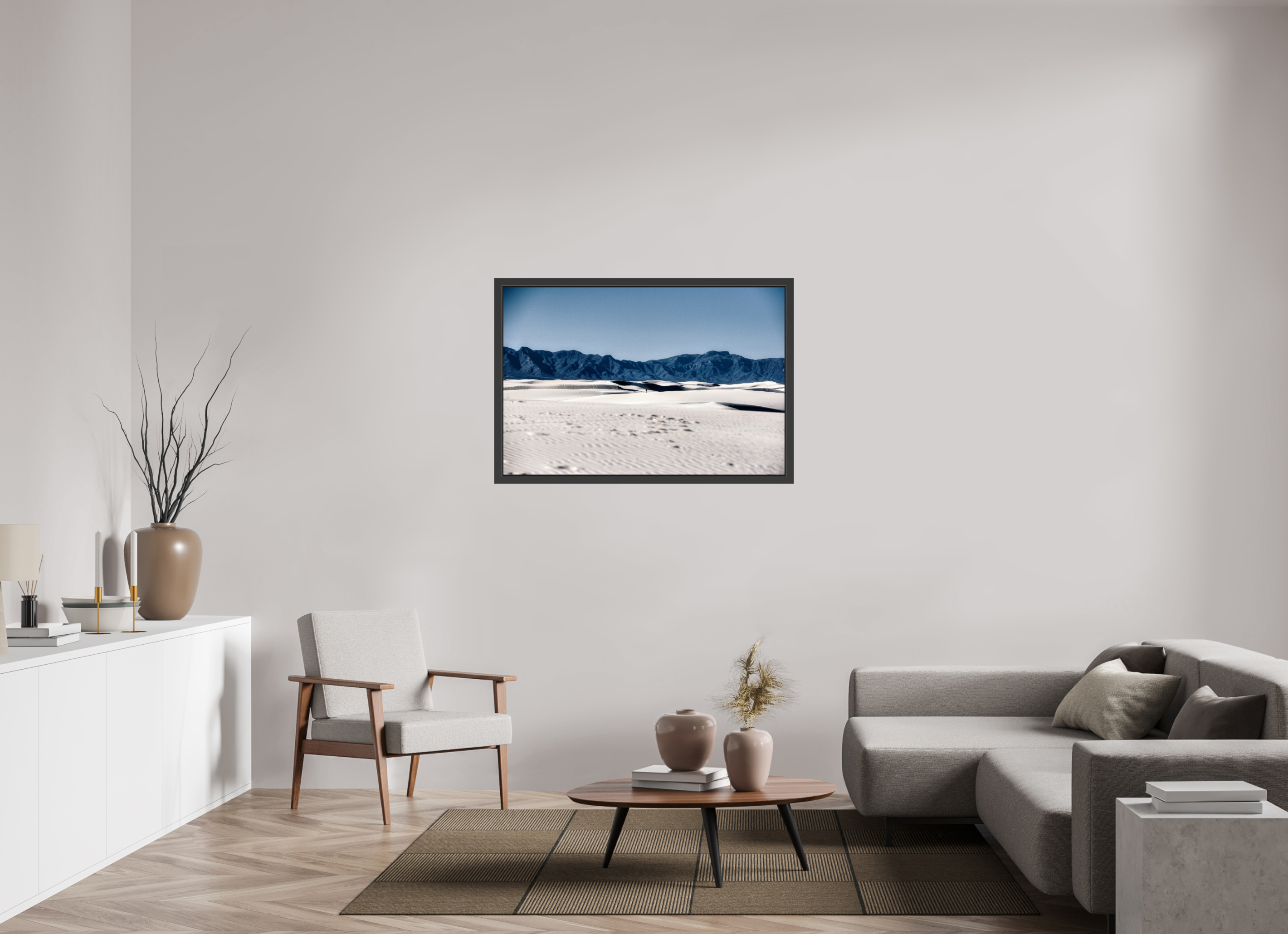 45 x 30″, Framed (Black) Wandering White Sands