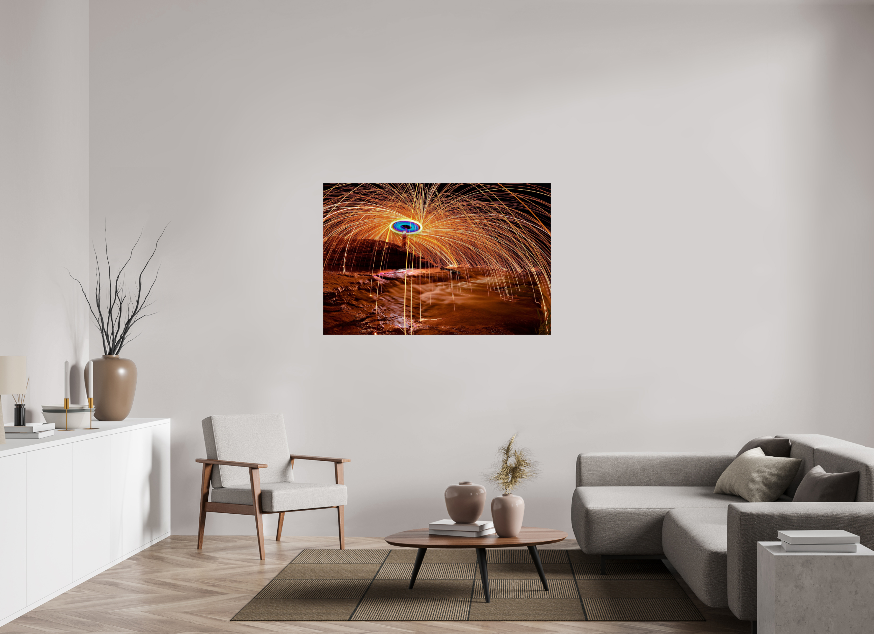 54 x 36″, Paper Only Steel Wool over Waterfall