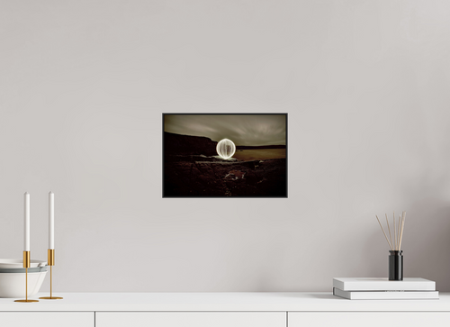 12 x 8″, Photo Print Aluminum (Black) B&W Orb on the beach in Wales