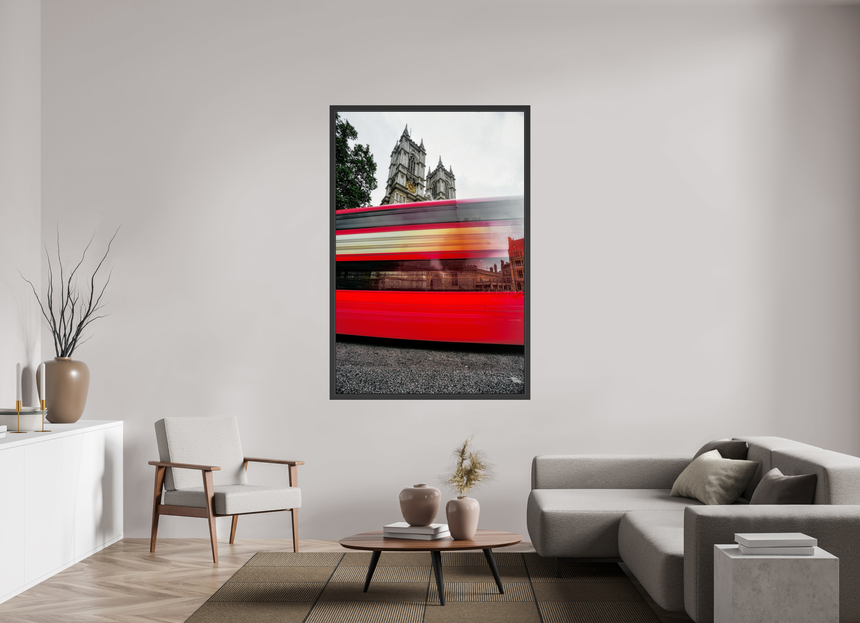 44 x 66″, Framed (Black) The Red Bus