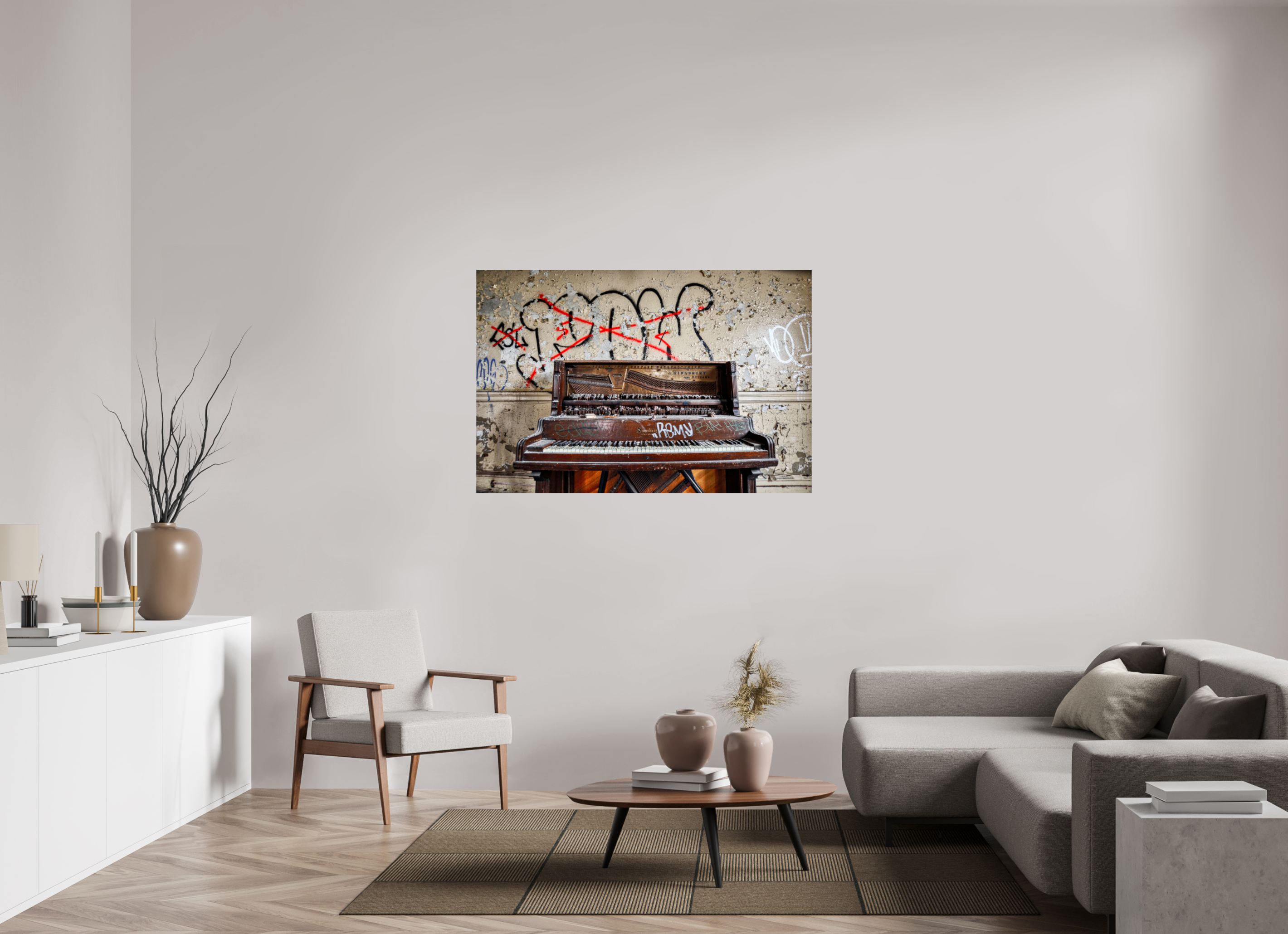 54 x 36″, Paper Only Abandoned Piano