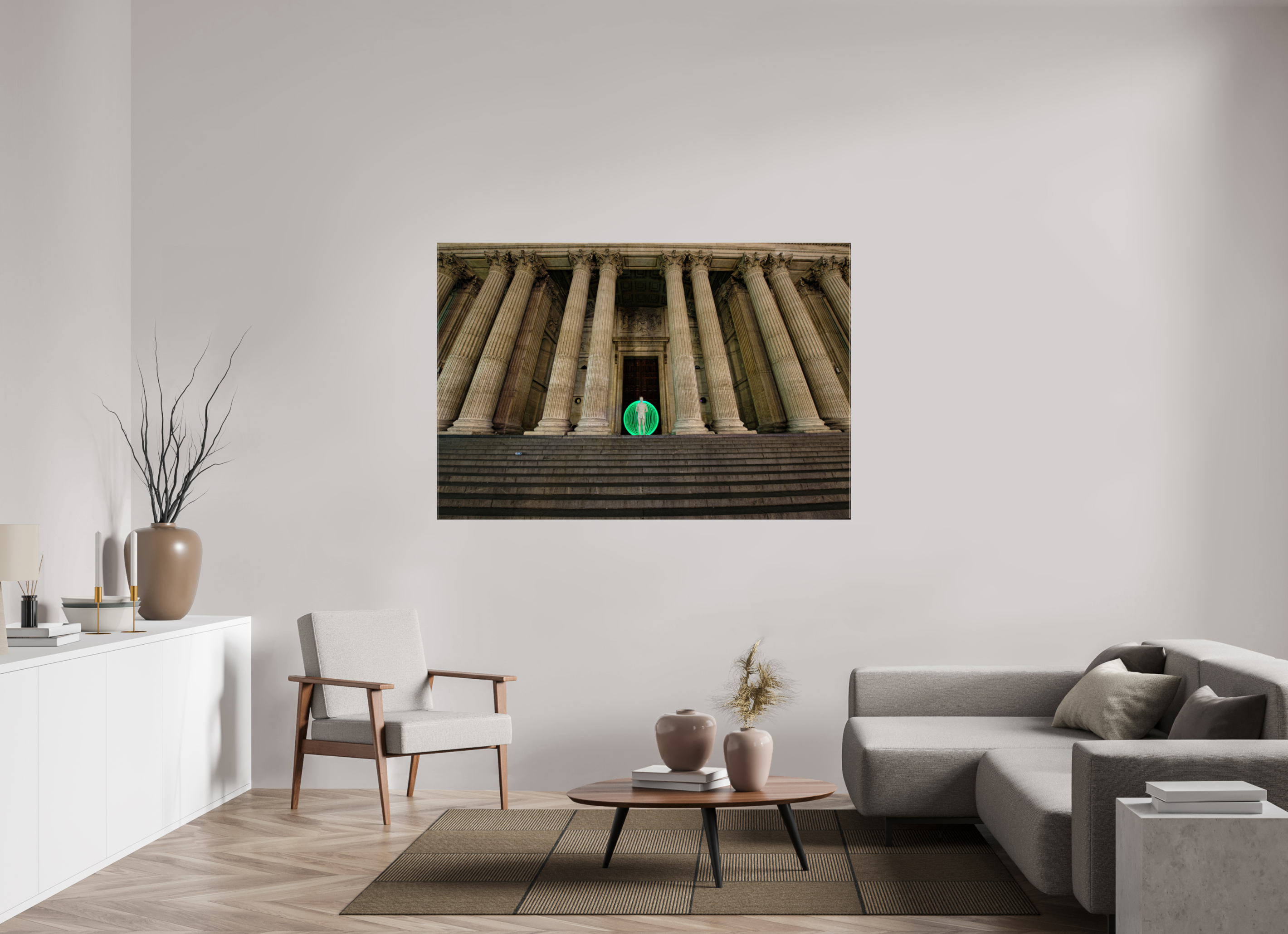 66 x 44″, Glossy Canvas Green Orb in London
