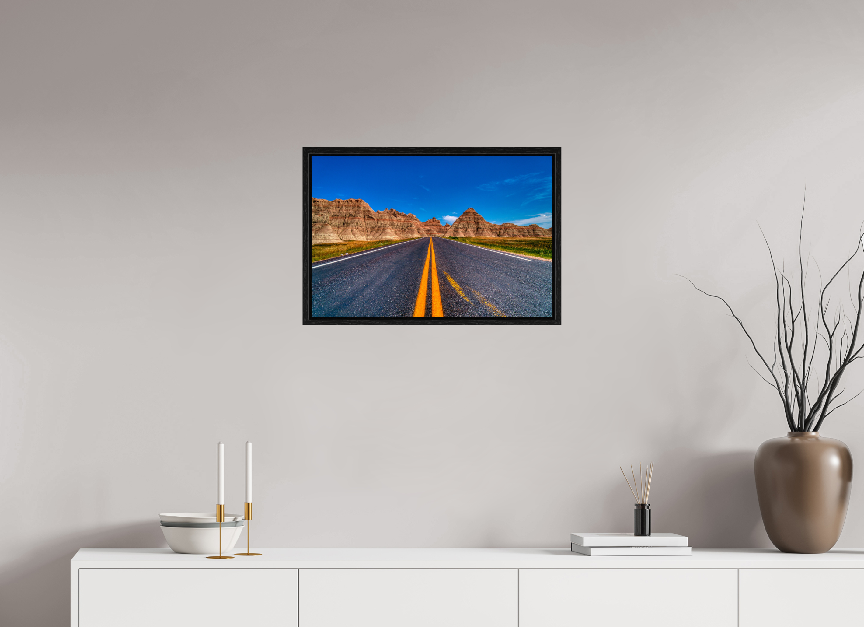 24 x 16″, Floater Frame A Drive Through Badlands