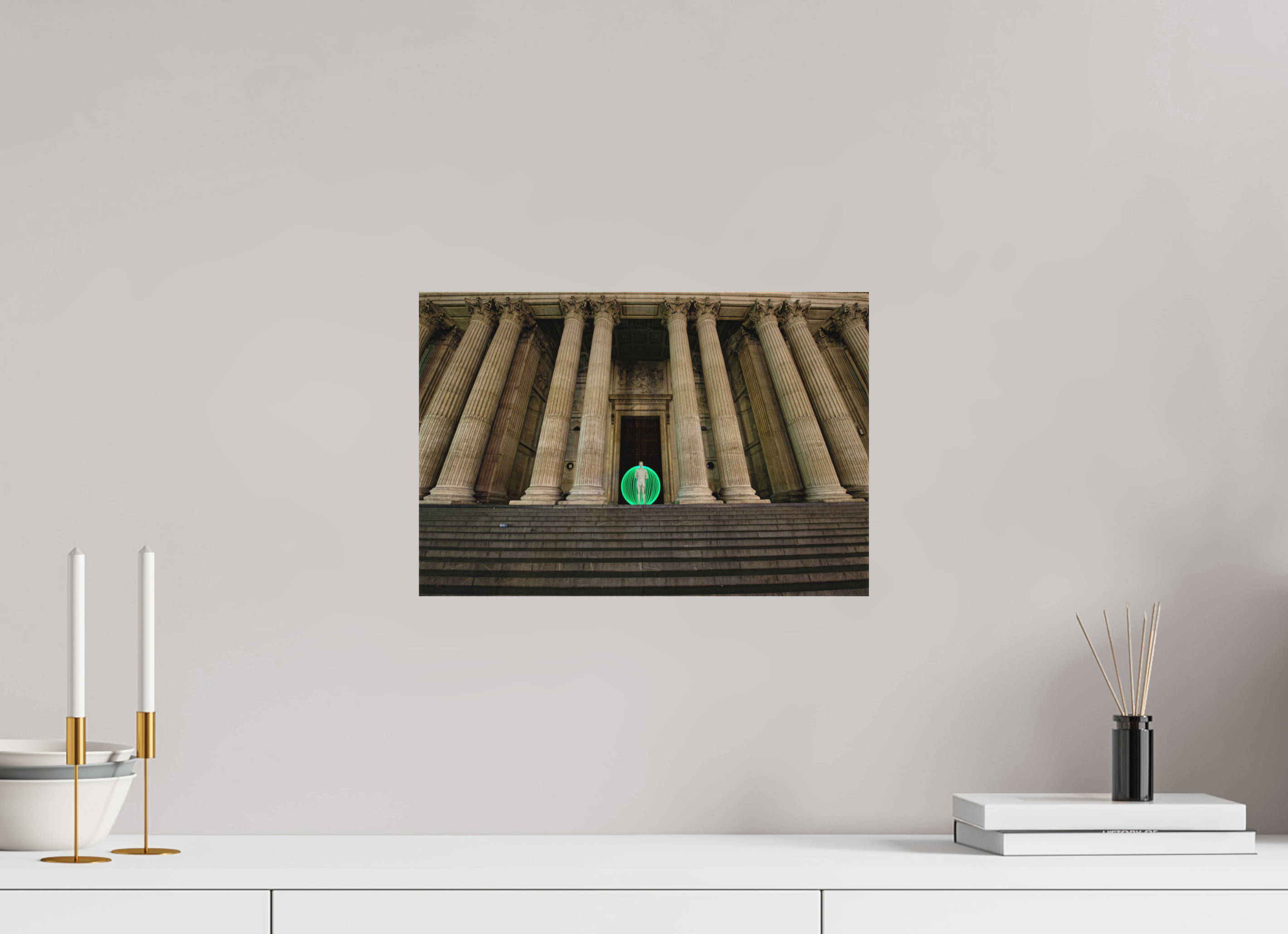 15 x 10″, Matte Canvas Green Orb in London