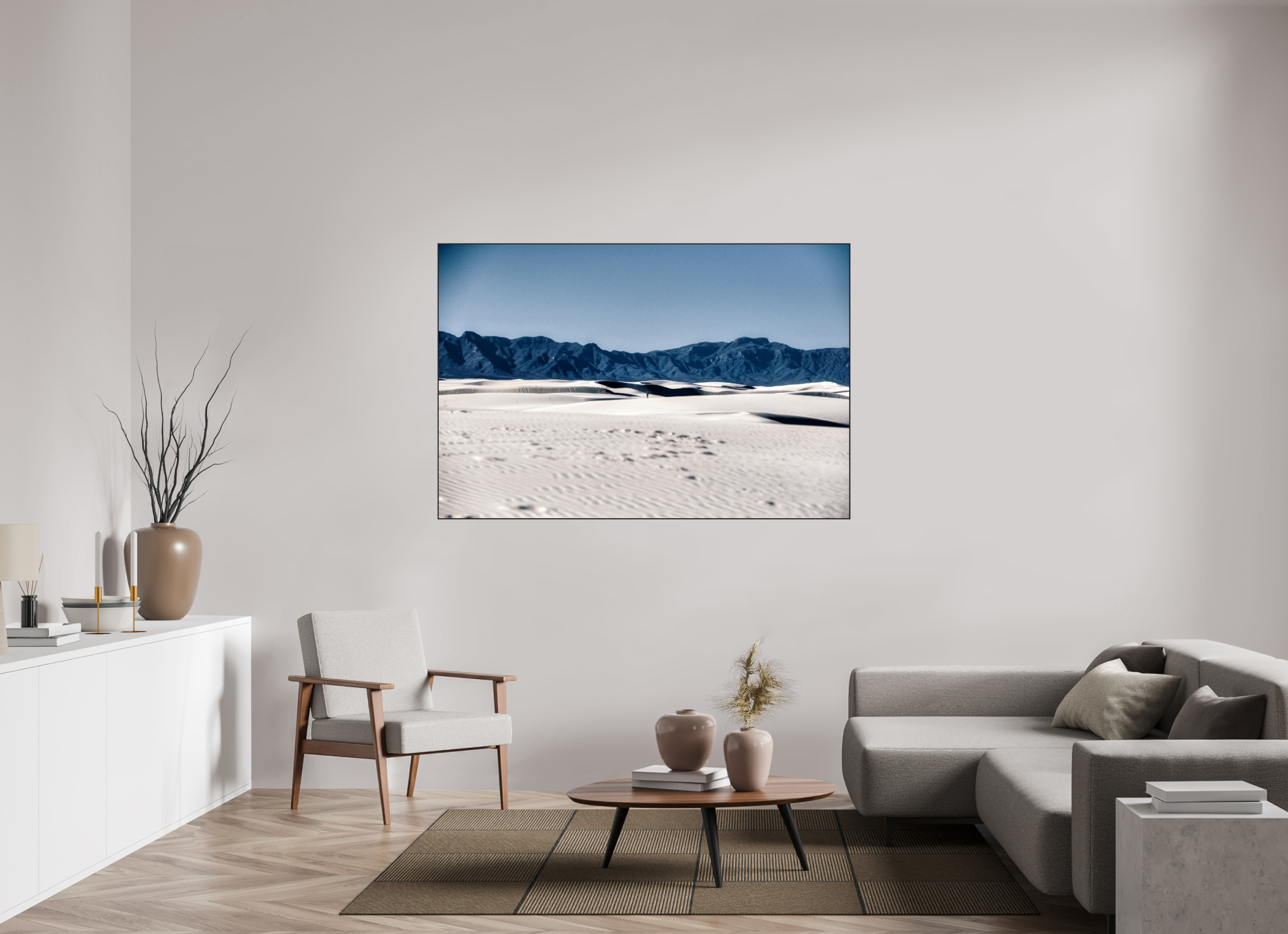 66 x 44″, Photo Print Aluminum (Black) Wandering White Sands