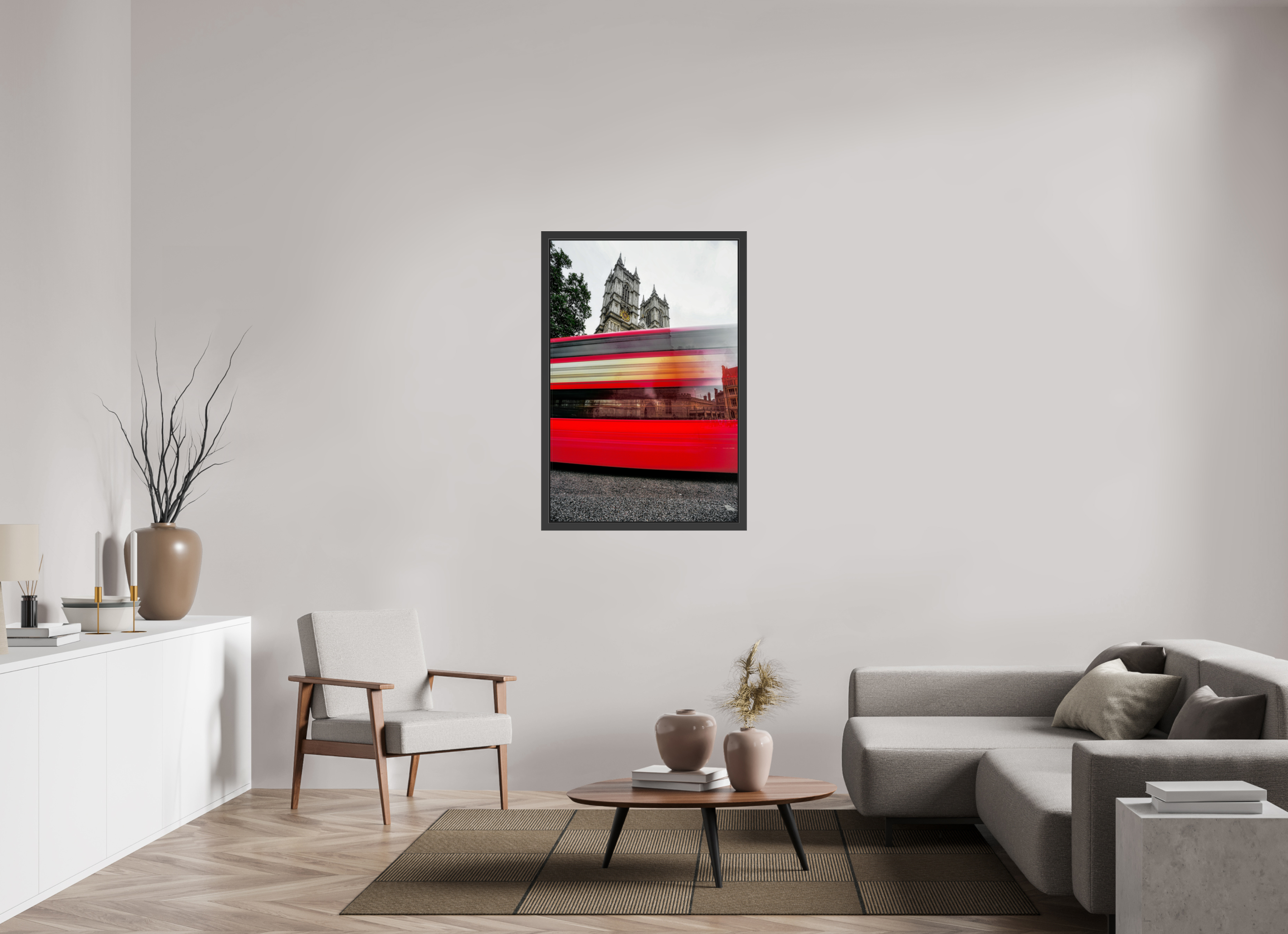 30 x 45″, Framed (Black) The Red Bus