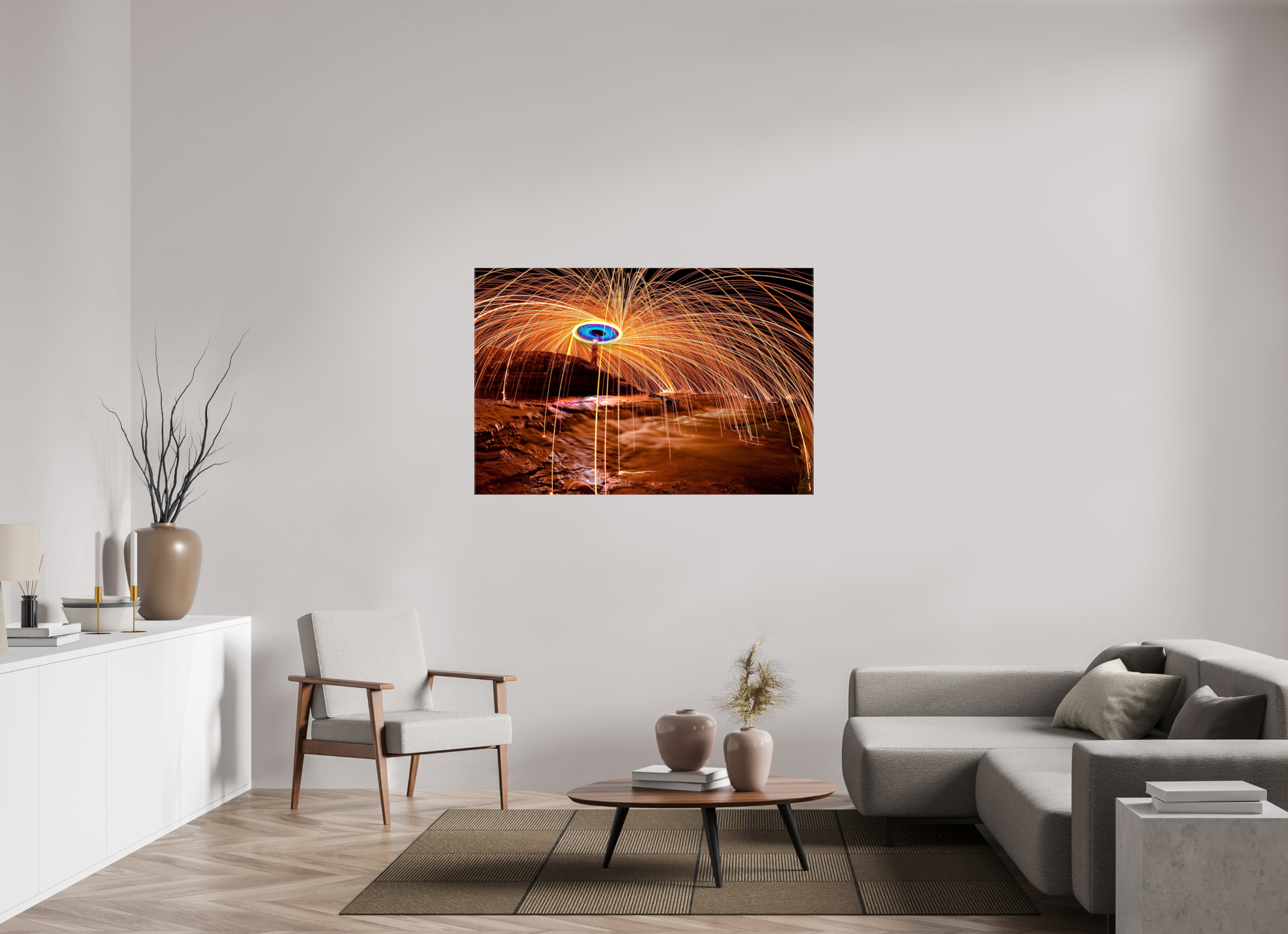 54 x 36″, Glossy Canvas Steel Wool over Waterfall
