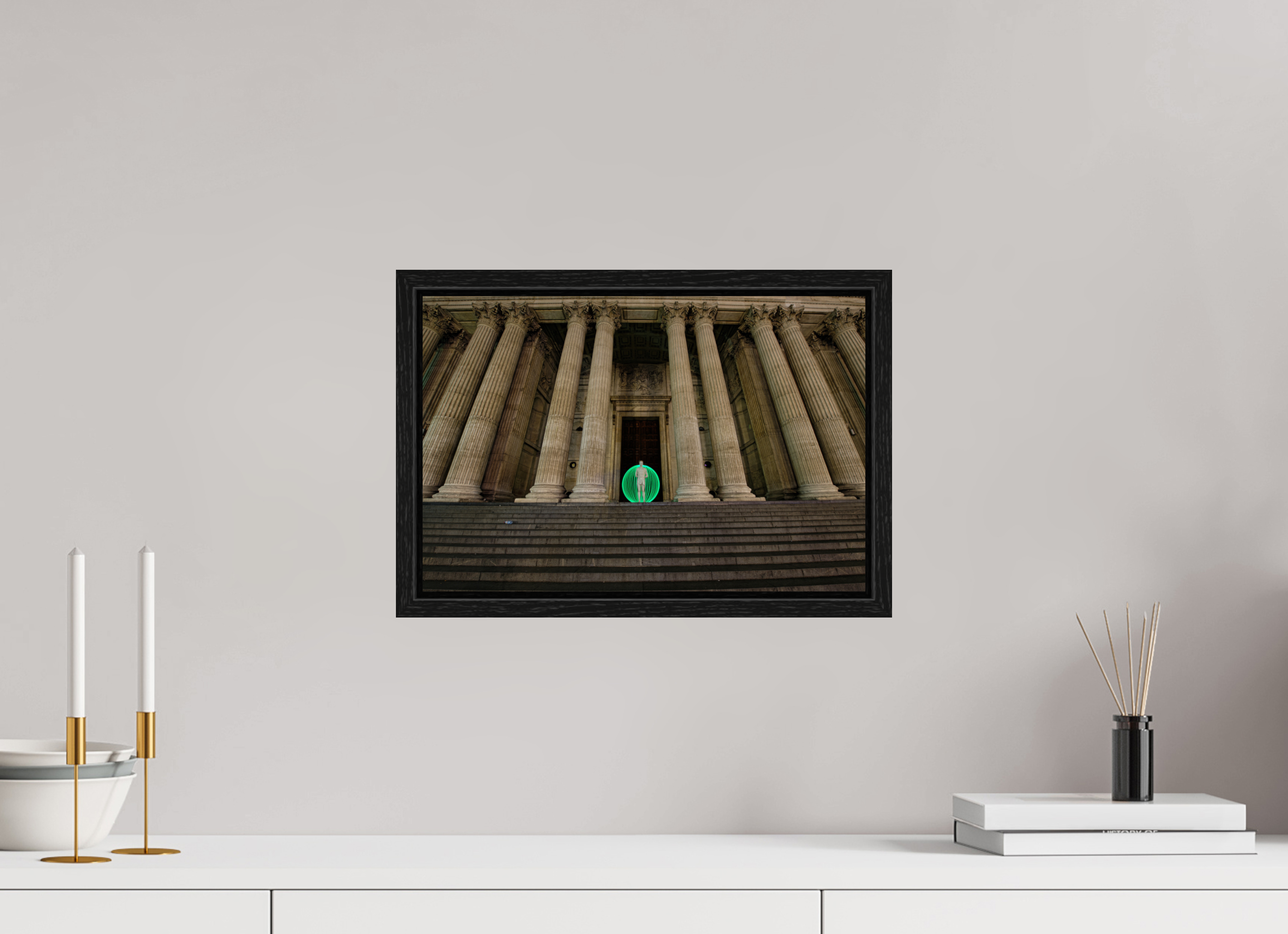 15 x 10″, Floater Frame Green Orb in London